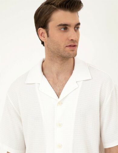 پیراهن بافته شده  سفید  رگولار  مردانه  پیرکاردین