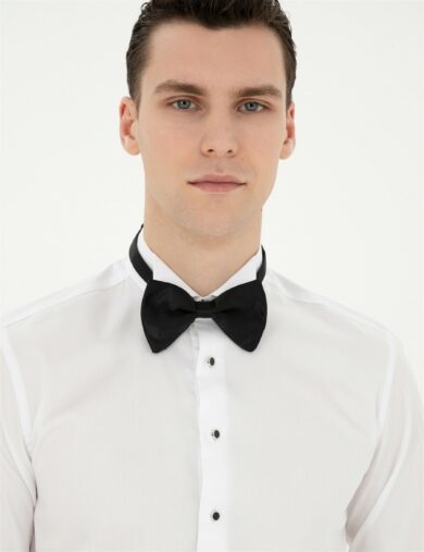 پیراهن تاکسیدو یقه پاپیونی سفید  اندامی آستین بلند مردانه  پیرکاردین