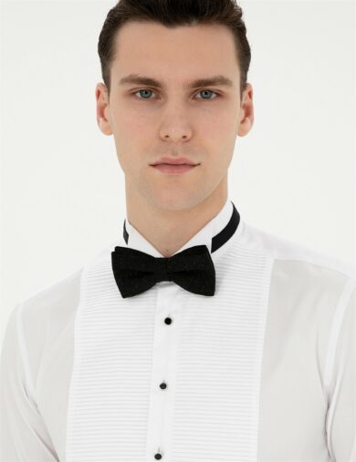 پیراهن تاکسیدو یقه پاپیونی سفید  اندامی آستین بلند مردانه  پیرکاردین