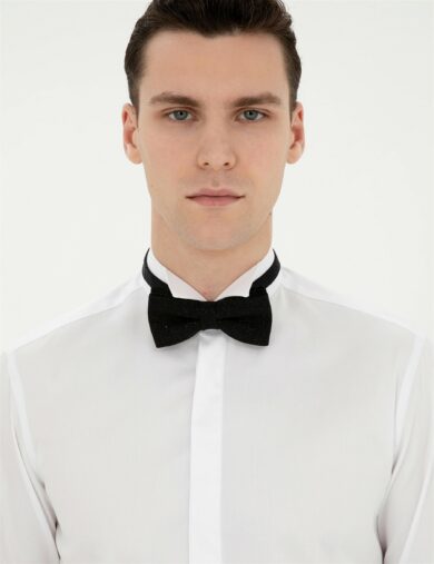 پیراهن تاکسیدو یقه پاپیونی سفید  اندامی آستین بلند مردانه  پیرکاردین