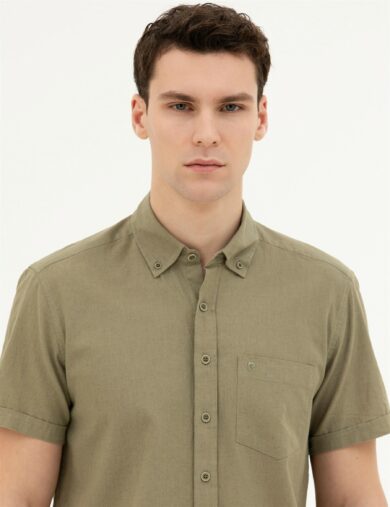 پیراهن آستین کوتاه  خاکی  رگولار آستین کوتاه مردانه  پیرکاردین