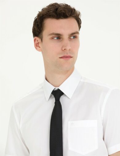 پیراهن بیسیک یقه کلاسیک سفید  رگولار آستین کوتاه مردانه  پیرکاردین