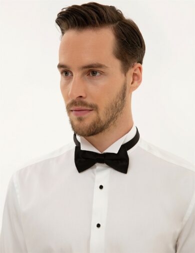 پیراهن تاکسیدو یقه پاپیونی کرمی  اندامی آستین بلند مردانه  پیرکاردین