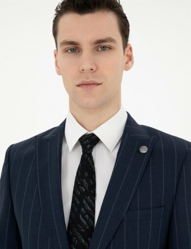 کت و شلوار یقه دم کبوتری لاجورد  سوپر اسلیم فیت  مردانه  پیرکاردین