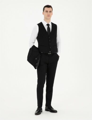 کت و شلوار یقه دم کبوتری سیاه  سوپر اسلیم فیت  مردانه  پیرکاردین