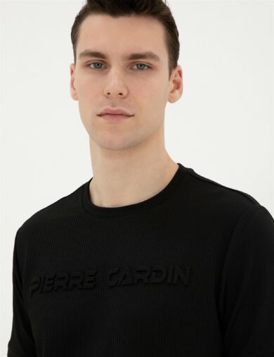 تی شرت یقه گرد سیاه  رگولار آستین کوتاه مردانه  پیرکاردین