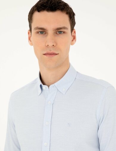 پیراهن طرح دار  آبی  اندامی  مردانه  پیرکاردین