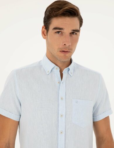 پیراهن آستین کوتاه  آبی  رگولار آستین کوتاه مردانه  پیرکاردین