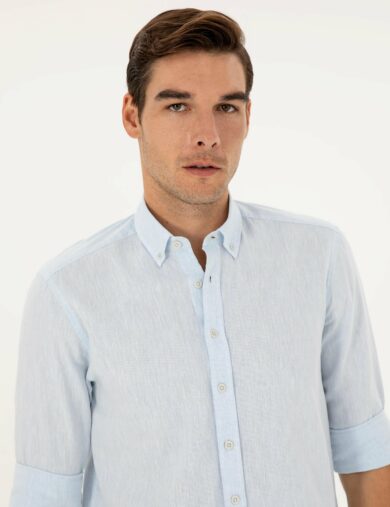 پیراهن طرح دار  آبی  رگولار آستین بلند مردانه  پیرکاردین