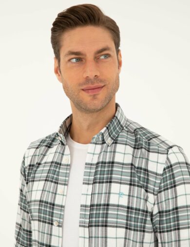 پیراهن طرح دار  سبز  اندامی  مردانه  پیرکاردین