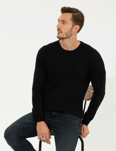 ژاکت تریکو یقه گرد سیاه  اندامی آستین بلند مردانه  پیرکاردین