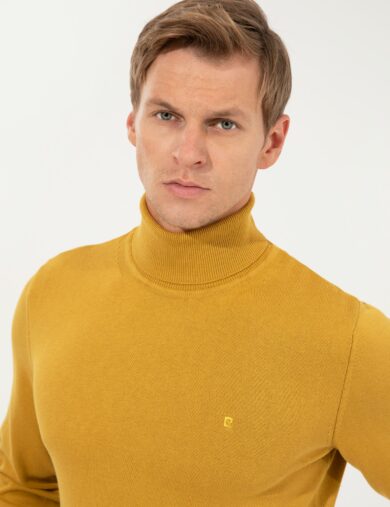 ژاکت تریکو یقه اسکی زرد  اندامی آستین بلند مردانه  پیرکاردین