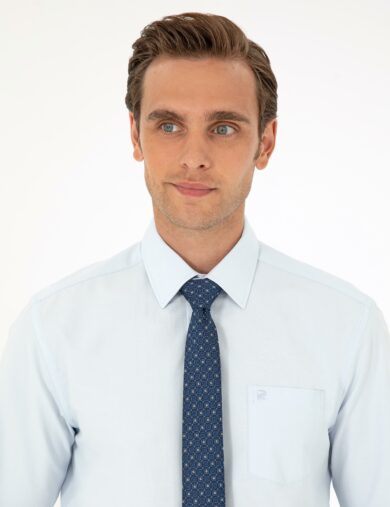 پیراهن بیسیک یقه کلاسیک آبی  رگولار آستین بلند مردانه  پیرکاردین