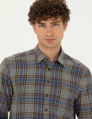 پیراهن طرح دار  قهوه ای  رگولار آستین بلند مردانه  پیرکاردین