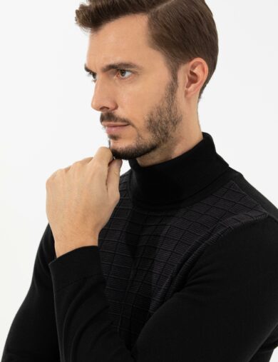 ژاکت تریکو یقه اسکی سیاه  اندامی آستین بلند مردانه  پیرکاردین
