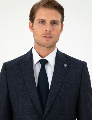 کت و شلوار یقه دم کبوتری لاجورد  اندامی  مردانه  پیرکاردین