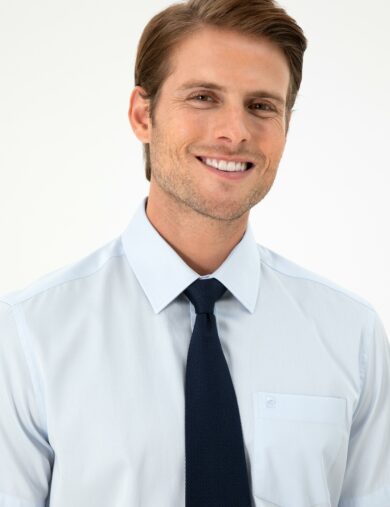 پیراهن بیسیک یقه کلاسیک آبی  رگولار آستین بلند مردانه  پیرکاردین