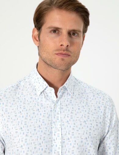 پیراهن طرح دار  آبی  اندامی  مردانه  پیرکاردین