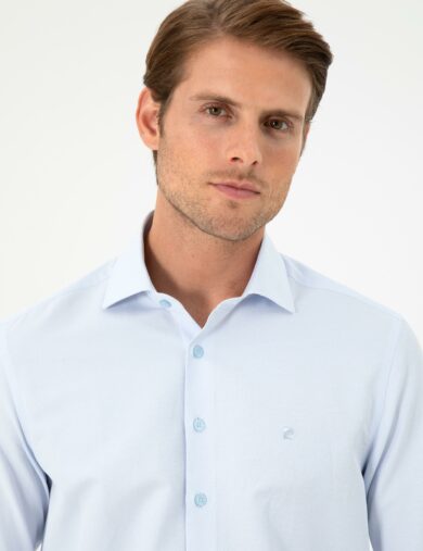 پیراهن طرح دار  آبی  اندامی  مردانه  پیرکاردین