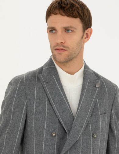 کت یقه دم کبوتری خاکستری  سوپر اسلیم فیت  مردانه  پیرکاردین