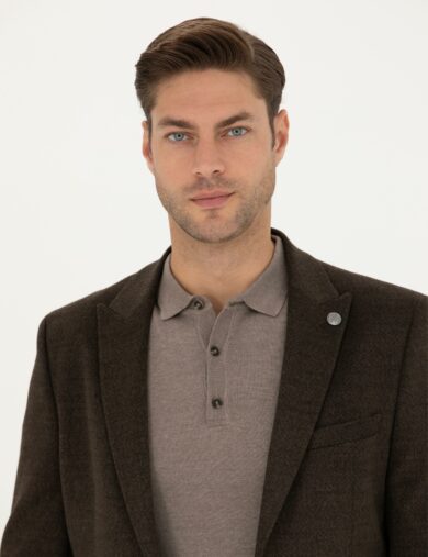 کت یقه دم کبوتری قهوه ای  سوپر اسلیم فیت  مردانه  پیرکاردین