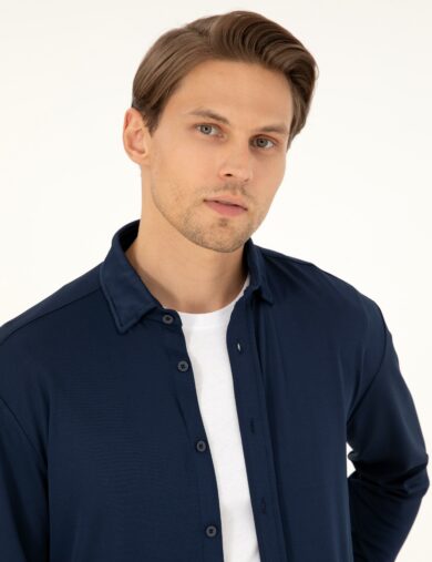 پیراهن بافته شده  لاجورد  اندامی  مردانه  پیرکاردین