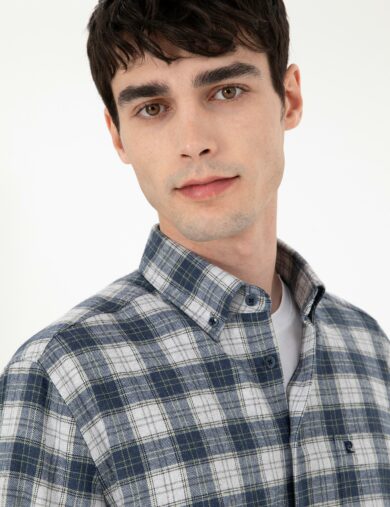 پیراهن طرح دار  لاجورد  رگولار آستین بلند مردانه  پیرکاردین