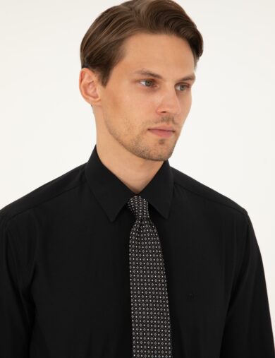 پیراهن بیسیک  سیاه  رگولار  مردانه  پیرکاردین