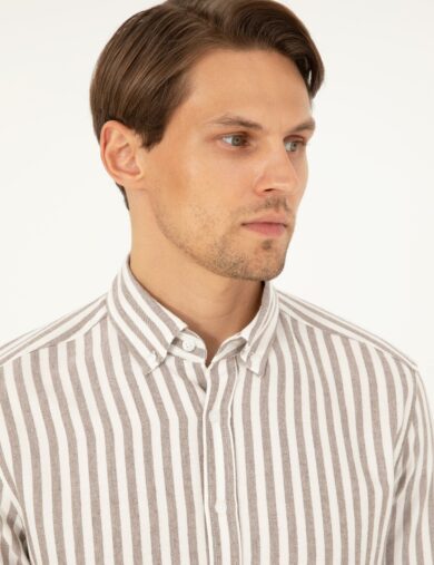 پیراهن طرح دار  قهوه ای  رگولار آستین بلند مردانه  پیرکاردین