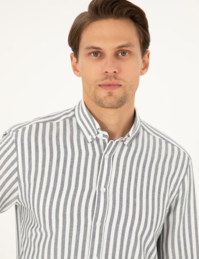 پیراهن طرح دار  لاجورد  رگولار آستین بلند مردانه  پیرکاردین