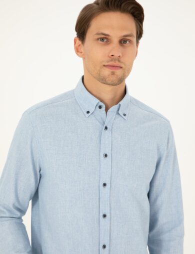 پیراهن طرح دار  آبی  رگولار آستین بلند مردانه  پیرکاردین