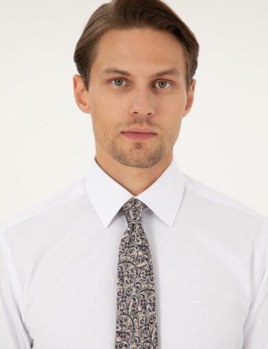 پیراهن طرح دار  سفید  رگولار  مردانه  پیرکاردین