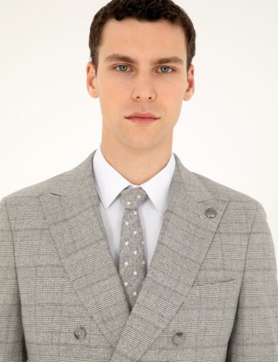 کت و شلوار یقه دم کبوتری خاکستری  سوپر اسلیم فیت  مردانه  پیرکاردین