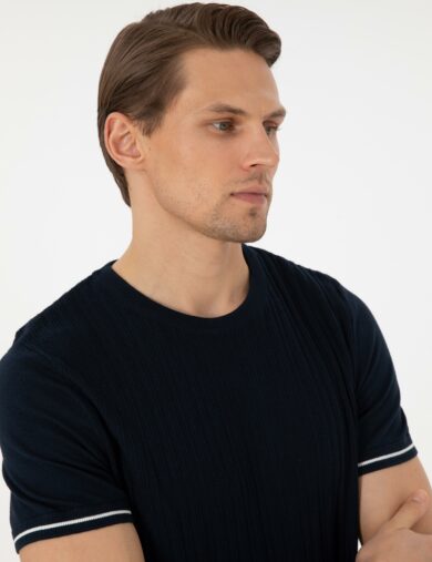 ژاکت تریکو یقه گرد لاجورد  اندامی آستین بلند مردانه  پیرکاردین