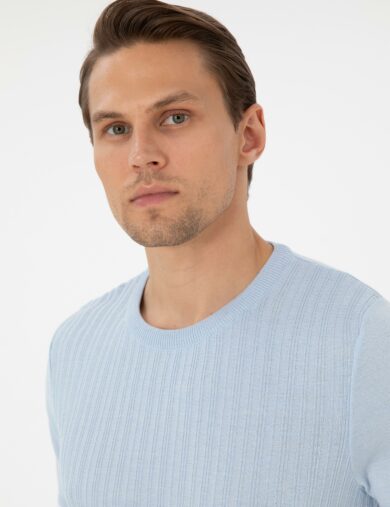 ژاکت تریکو یقه گرد آبی  اندامی آستین بلند مردانه  پیرکاردین