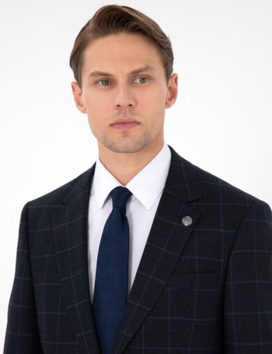 کت و شلوار یقه دم کبوتری لاجورد  اندامی  مردانه  پیرکاردین