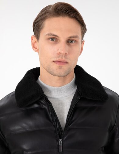 کت چرمی  سیاه  استاندارد  مردانه  پیرکاردین