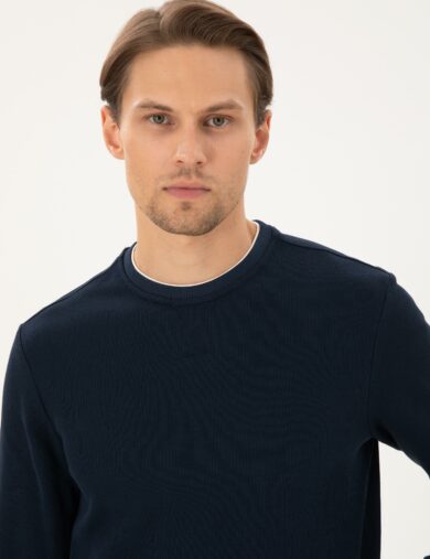 سویی شرت یقه گرد لاجورد  رگولار آستین بلند مردانه  پیرکاردین