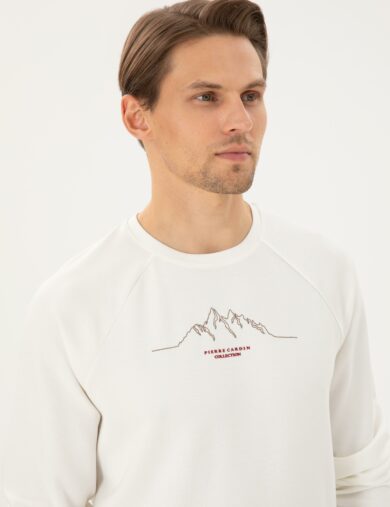 سویی شرت یقه گرد کرمی  رگولار آستین بلند مردانه  پیرکاردین