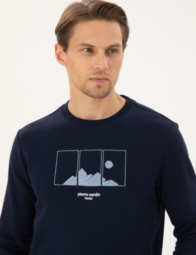 سویی شرت یقه گرد لاجورد  رگولار آستین بلند مردانه  پیرکاردین