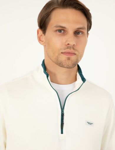 سویی شرت یقه بلند کرمی  رگولار آستین بلند مردانه  پیرکاردین