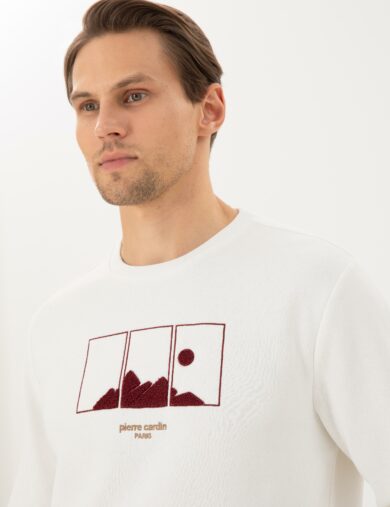 سویی شرت یقه گرد کرمی  رگولار آستین بلند مردانه  پیرکاردین