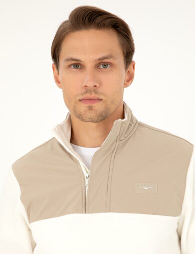 سویی شرت یقه بلند کرمی  رگولار آستین بلند مردانه  پیرکاردین