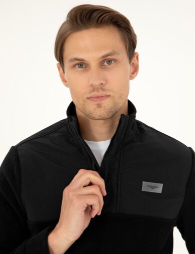 سویی شرت یقه بلند سیاه  رگولار آستین بلند مردانه  پیرکاردین