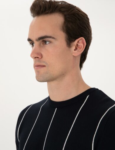 ژاکت تریکو یقه گرد لاجورد  اندامی آستین کوتاه مردانه  پیرکاردین