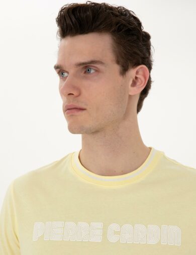 تی شرت یقه گرد زرد  رگولار آستین کوتاه مردانه  پیرکاردین