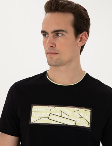 تی شرت یقه گرد سیاه  رگولار آستین کوتاه مردانه  پیرکاردین