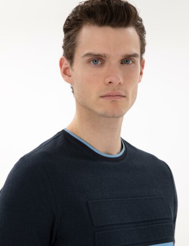 تی شرت یقه گرد لاجورد  اندامی آستین کوتاه مردانه  پیرکاردین