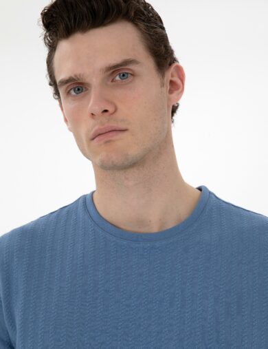 تی شرت یقه گرد آبی  رگولار آستین کوتاه مردانه  پیرکاردین