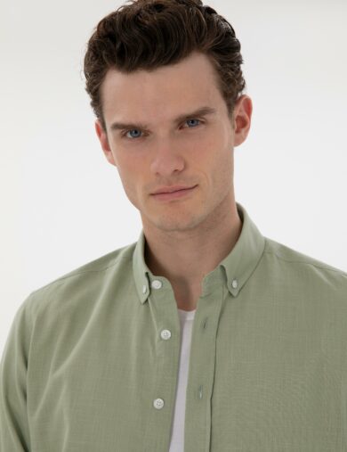 پیراهن طرح دار  سبز  اندامی آستین بلند مردانه  پیرکاردین